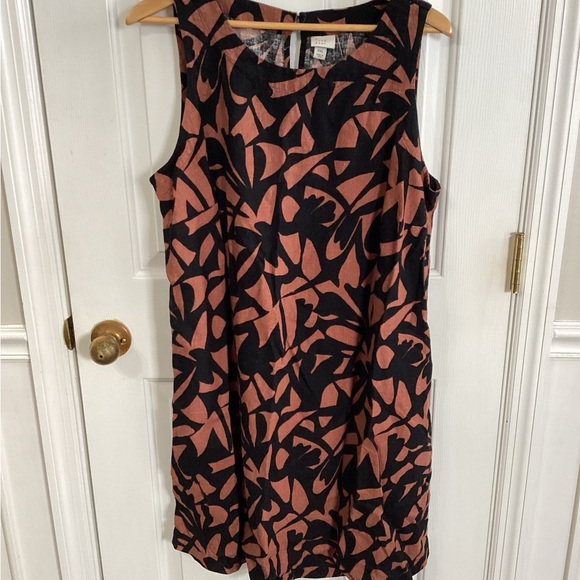 A New Day Women's Sleeveless, XXL Linen Mini Shift Dress, Blk/Brown - Picture 2 of 8